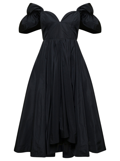 Pinko Taffeta Pleated Midi Dress In Black