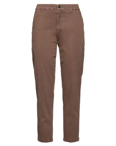 Berwich Woman Pants Khaki Size 10 Cotton, Lyocell, Elastane In Brown