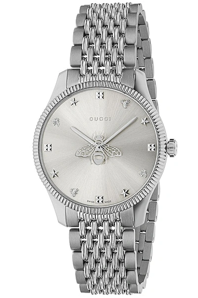 Gucci Women's Swiss G-timeless Stainless Steel Slim Bracelet Watch 29mm In Silver