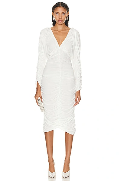 Interior Beatrice Ruched Stretch-jersey Midi Dress In White