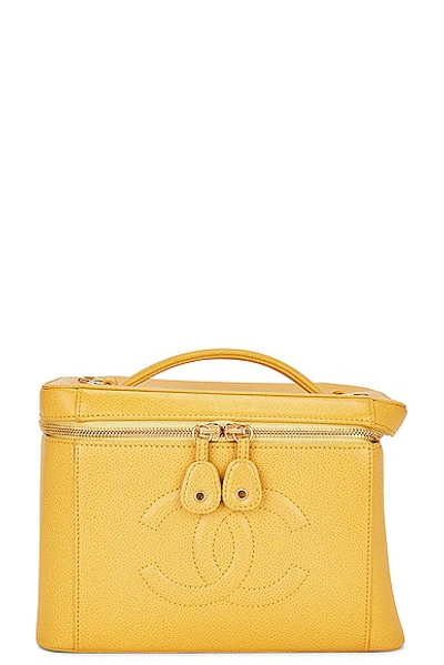Pre-owned Chanel Coco Mark Caviar Vanity Bag In Yellow