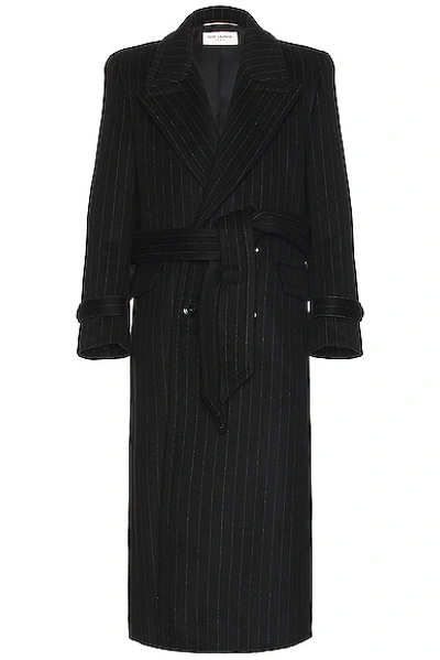 Saint Laurent Manteau Crante Coat In Noir