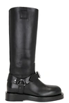 Burberry Saddle Knee-high Leather Boots In Black