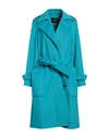 Emy-ò Female Woman Coat Turquoise Size 14 Polyester In Blue