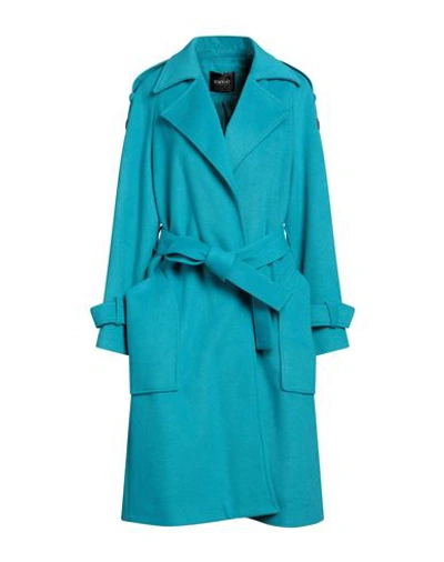 Emy-ò Female Woman Coat Turquoise Size 14 Polyester In Blue