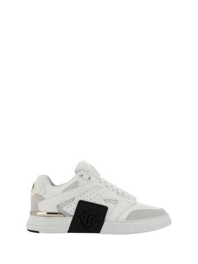 Philipp Plein Mix Leather Low Top Sneakers In White