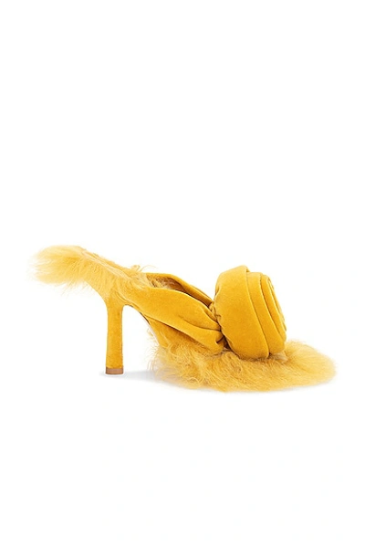 Burberry Rose 100mm Shearling Velvet Sandals In Yellow