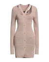 Andreädamo Andreādamo Woman Mini Dress Beige Size S/m Viscose, Polyester, Polyamide, Elastane