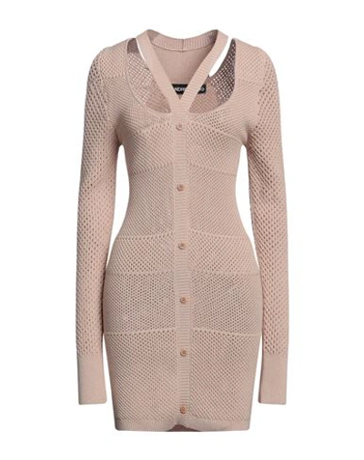 Andreädamo Andreādamo Woman Mini Dress Beige Size S/m Viscose, Polyester, Polyamide, Elastane