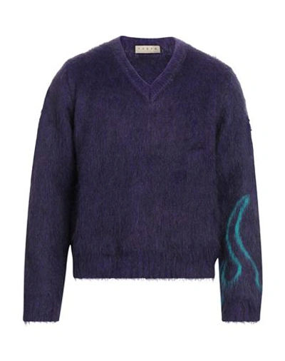Paura Man Cardigan Dark Purple Size Xs Wool In Purple