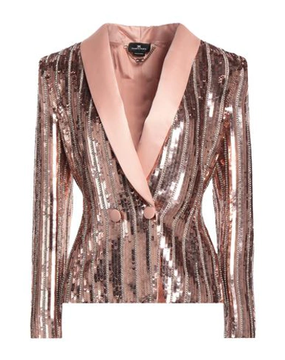 Elisabetta Franchi Woman Blazer Rose Gold Size 4 Polyester, Plastic, Glass