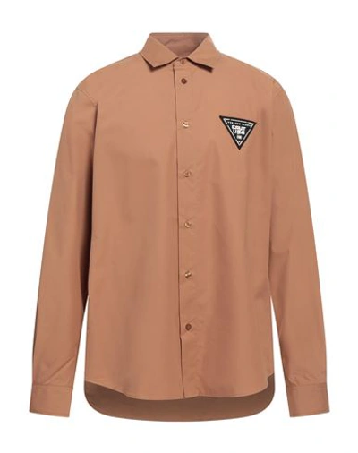 Versace Jeans Couture Man Shirt Camel Size 42 Cotton In Beige