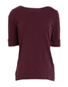 Ralph Lauren Lauren  Cotton Boatneck Top Woman T-shirt Burgundy Size L Cotton, Elastane In Red