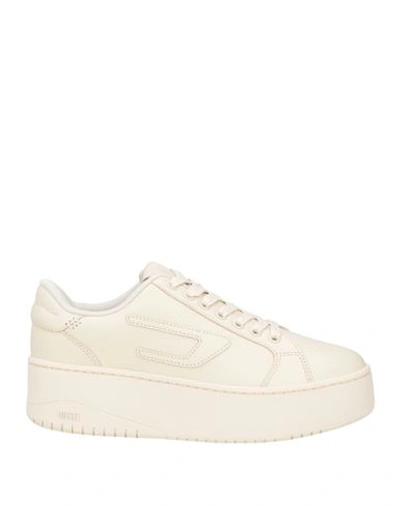 Diesel S-athene Bold X Woman Sneakers Ivory Size 8.5 Bovine Leather In White