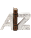COSMOLIVING BY COSMOPOLITAN COSMOLIVING BY COSMOPOLITAN SET OF 2 TEXT WHITE CERAMIC A Z BOOKENDS WITH FAUX MARBLE FINISH