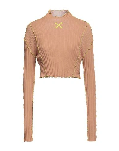 Off-white Woman Turtleneck Camel Size 4 Cotton In Beige