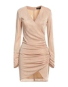 Actualee Woman Mini Dress Sand Size 4 Polyamide, Metallic Fiber In Beige