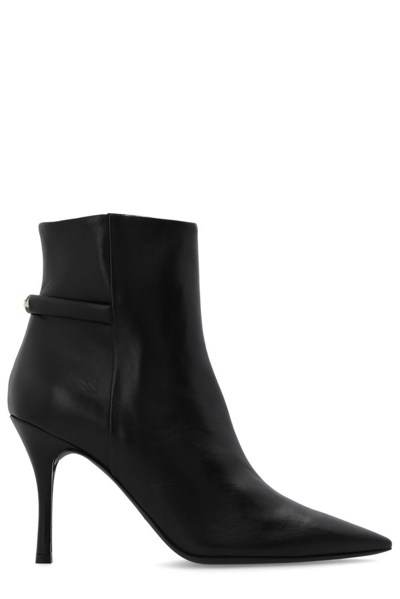 Furla Core Leather Heeled Ankle Boots In Black