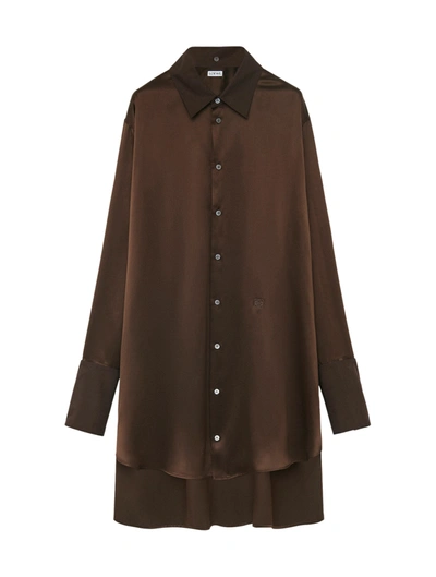 Loewe Deconstructed Silk Shirtdress In Brown