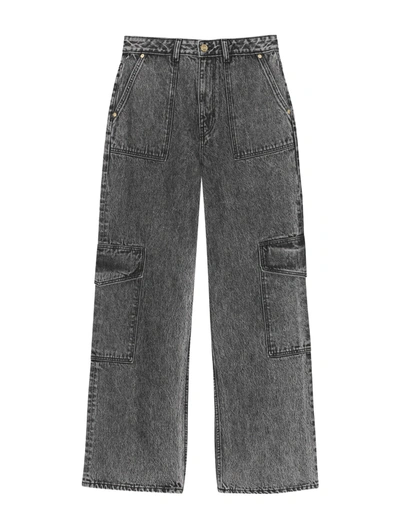 Ganni Angi Washed Denim Cargo Jeans In Grey