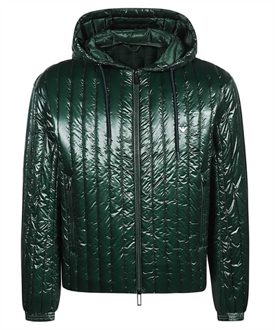 Emporio Armani Logo-embroidered Hooded Padded Jacket In Green