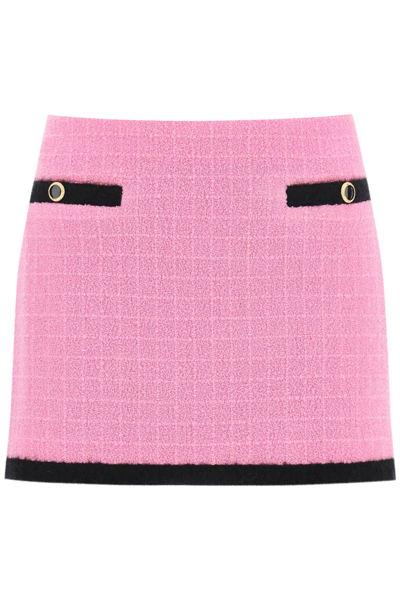 Alessandra Rich Piped Checked Wool-blend Bouclé-tweed Mini Skirt In Pink