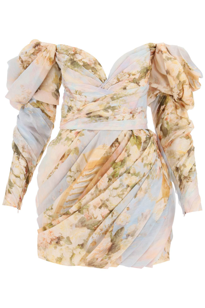 Zimmermann Luminosity Draped Linen-silk Mini Dress In Multi-colored