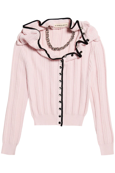 Y/project Merino Wool Cardigan With Necklace In Pink