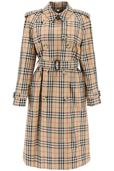 Burberry Check Trench Coat In Beige