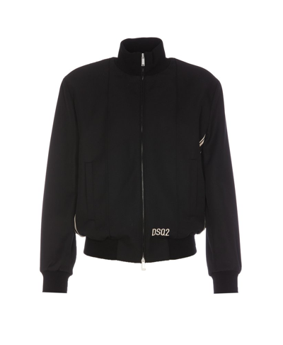 Dsquared2 Logo Embroidered Zipped Bomber Jacket In Black