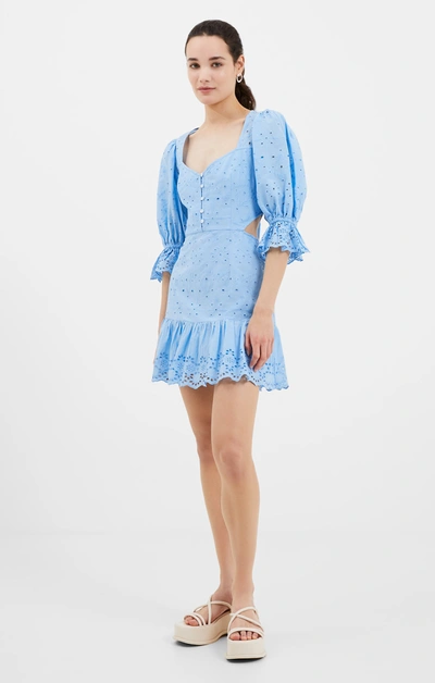 French Connection Cut Out Mini Dress In Baby Blue Eyelet