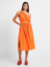 French Connection Faron Midi One Shoulder Dress In Madarin Orange