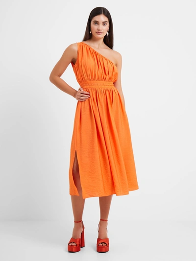 French Connection Faron Midi One Shoulder Dress In Madarin Orange