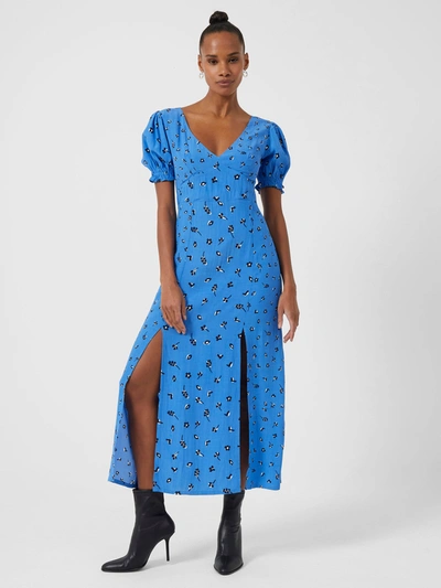 French Connection Midi Tea Dress In Blue Ditsy Floral In Ultramarine