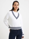 FRENCH CONNECTION BABYSOFT CABLE V-NECK JUMPER WINTER WHITE/DUCHESS