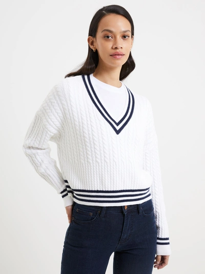 French Connection Babysoft V-neck Cable Knit Jumper In Winter White