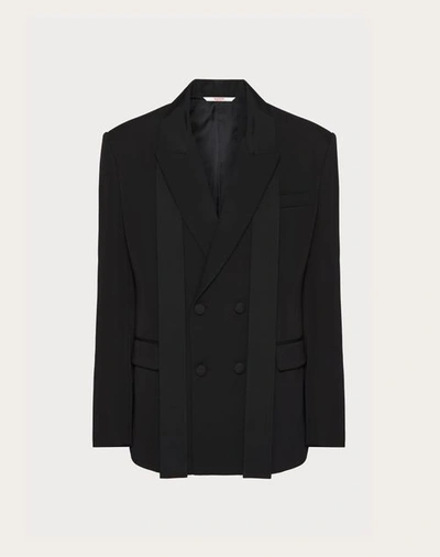 Valentino Double-breasted Wool Jacket With Silk Faille Scarf Collar In Black