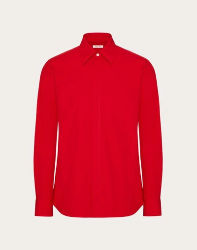 Valentino Heavy Cotton Poplin Long Sleeve Shirt In Red