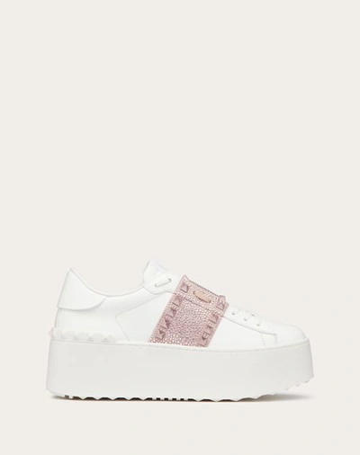 Valentino Garavani Women's Platform Rockstud Untitled Sneakers In Calfskin Leather With Mirror-effect Band In White/rose Quartz/light Pink