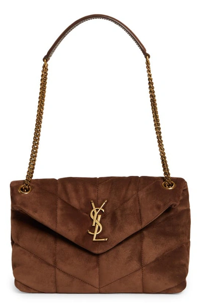 Saint Laurent Medium College Suede Shoulder Bag In Bark Brown
