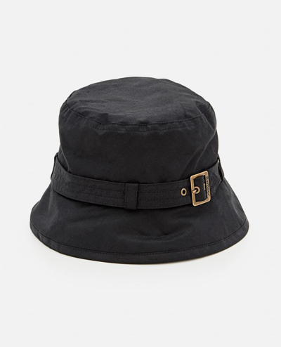 Barbour Kelso Waxed Cotton Belted Bucket Hat In Black