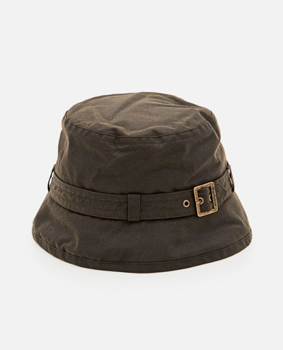 Barbour Buckle-detail Waxed Bucket Hat In Green