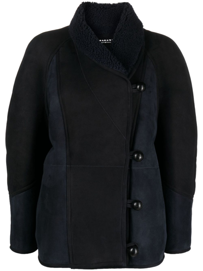 Marant Etoile Abeni Lambfur Leather Jacket In Blue