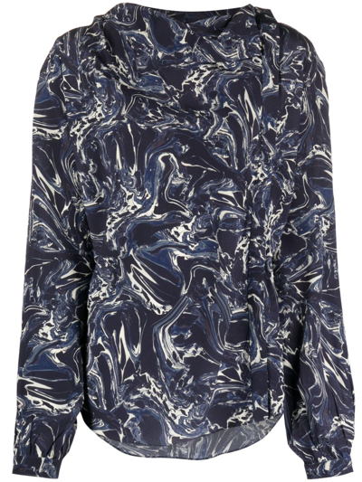 Isabel Marant Blue Tiphaine Marble-print Silk Blouse