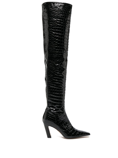 Khaite Marfa Croco Over-the-knee Boots In Black