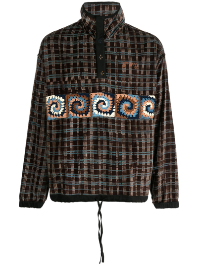 Story Mfg. Brown Polite Hand Crochet And Cotton Pullover In Multicolor