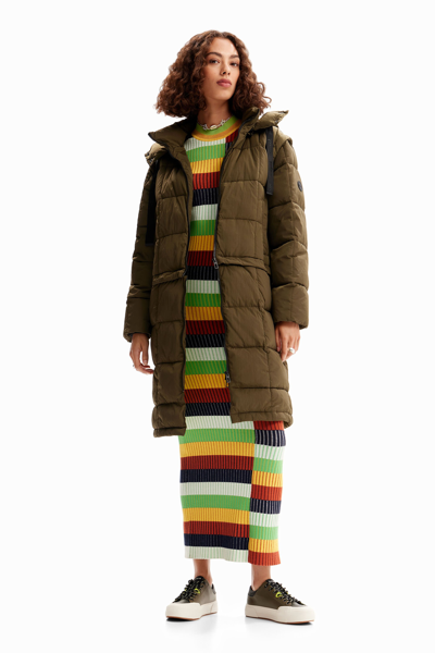 Desigual Detachable Padded Coat In Green