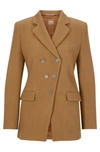 Hugo Boss Double-breasted Slim-fit Jacket In Virgin Wool In Beige