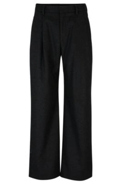Hugo Boss Relaxed-fit Pants In Virgin Wool In Dark Grey