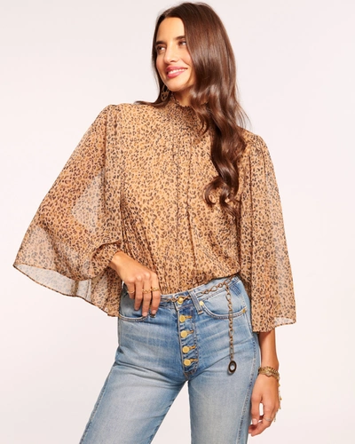 Ramy Brook Julia Mock Neck Top In Spotted Camel